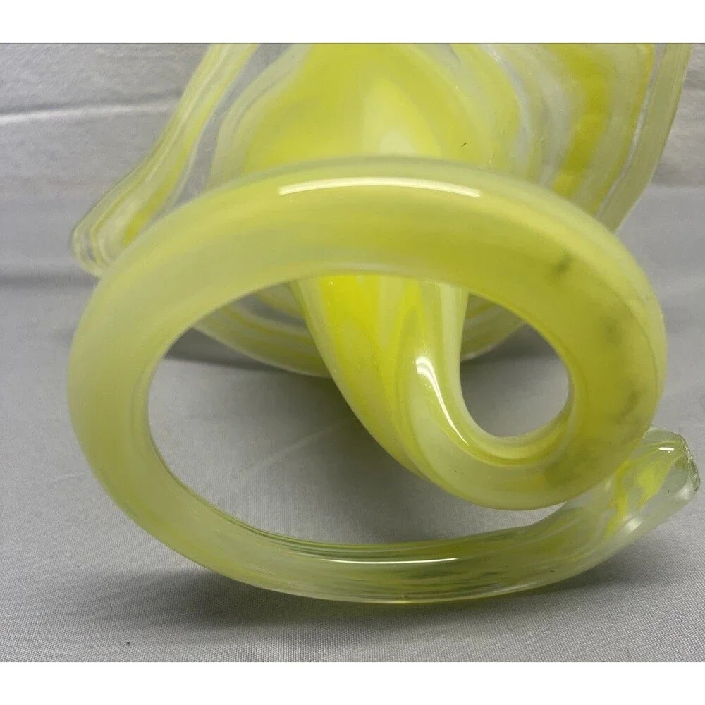 Vintage Swirl Hand Blown Art Glass Sculpture Vase Coil Base Bright Yellow Murano